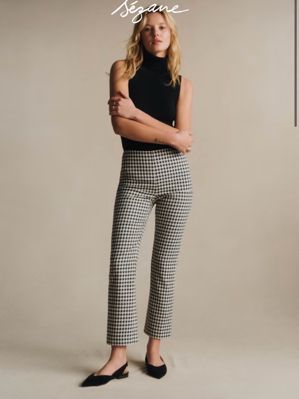 Sezane Ciara Gingham Cropped Pants